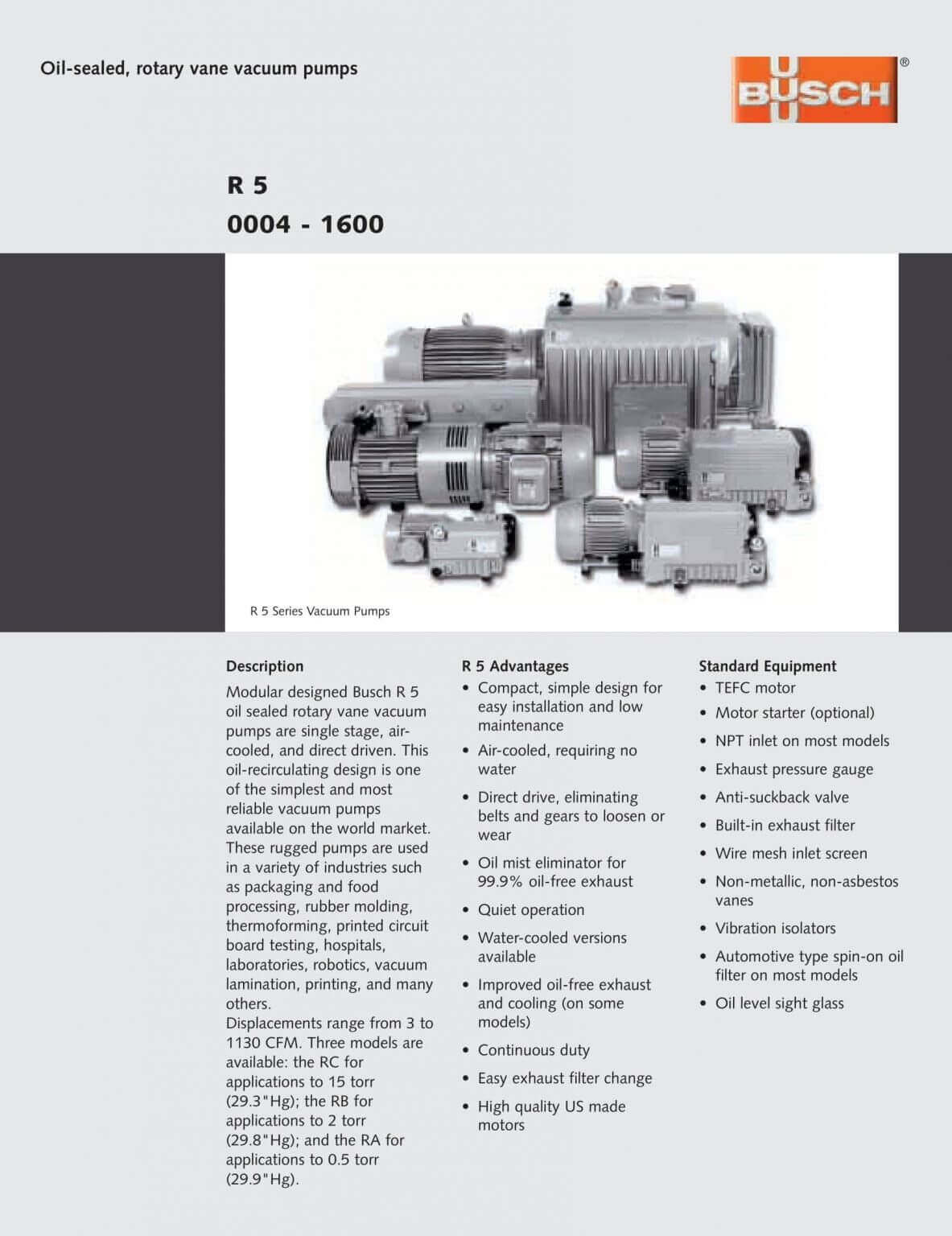 Busch Vacuum Pumps Manuals