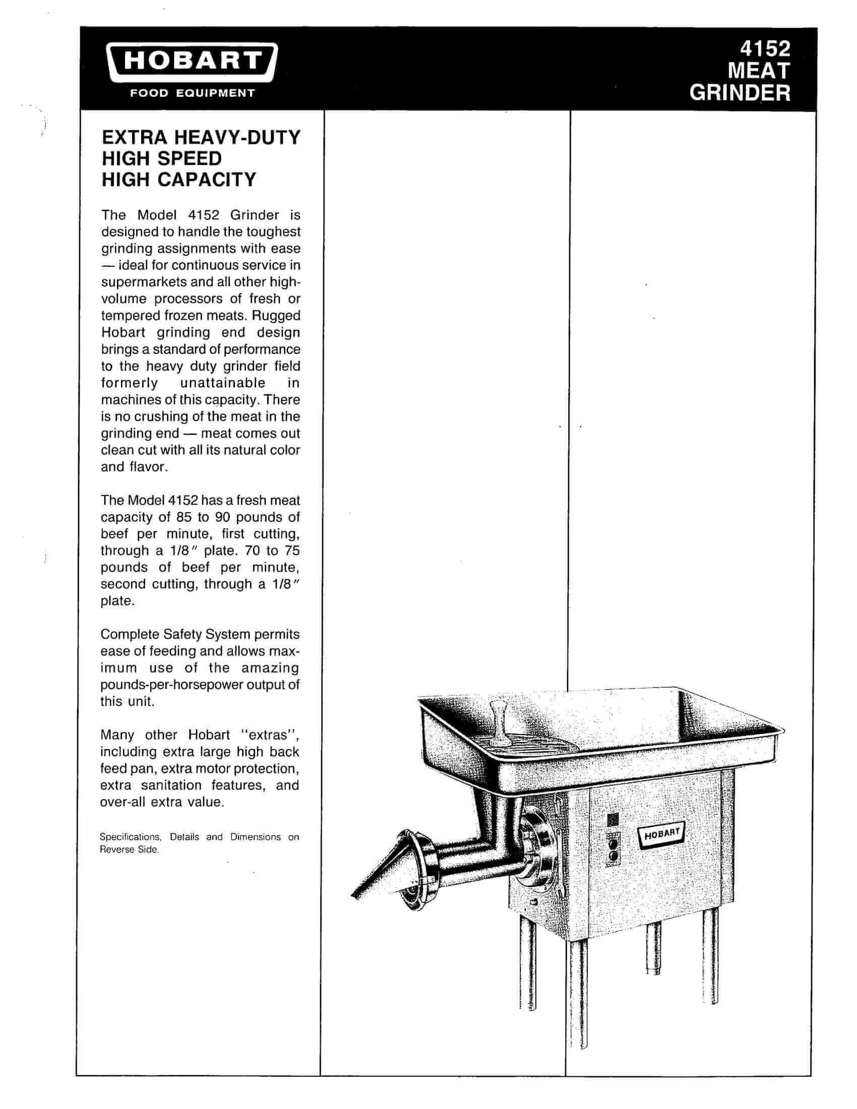 Hobart 4152 Meat Grinder Brochure M&M Equipment Corp